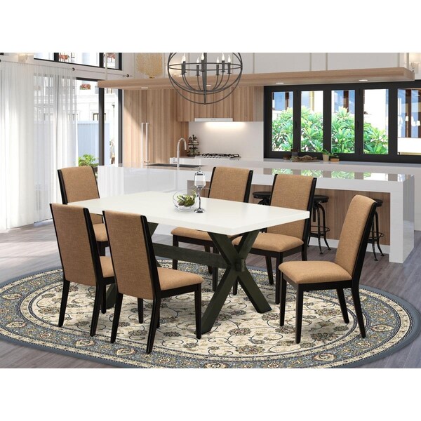 East West Furniture 7 Piece X-Style Dining Room Set - Wire Brushed Black X626LA147-7 - main